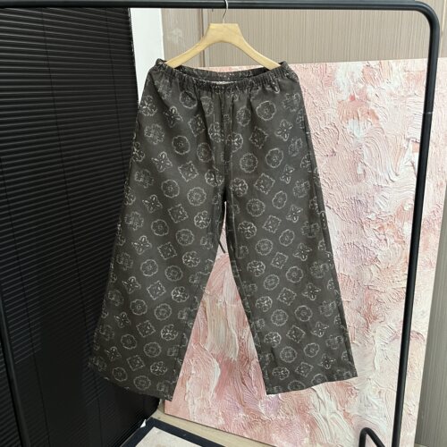 「木佐严选」百搭印花松紧高腰松弛休闲阔腿长裤女E7787