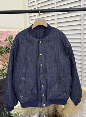 「木佐严选」水洗棉麻加厚夹棉棒球领长袖棉衣棉服女E6289