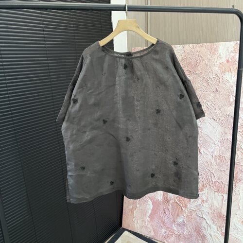 苎麻「毛巾绣休闲套头」宽松短袖T恤女E7712