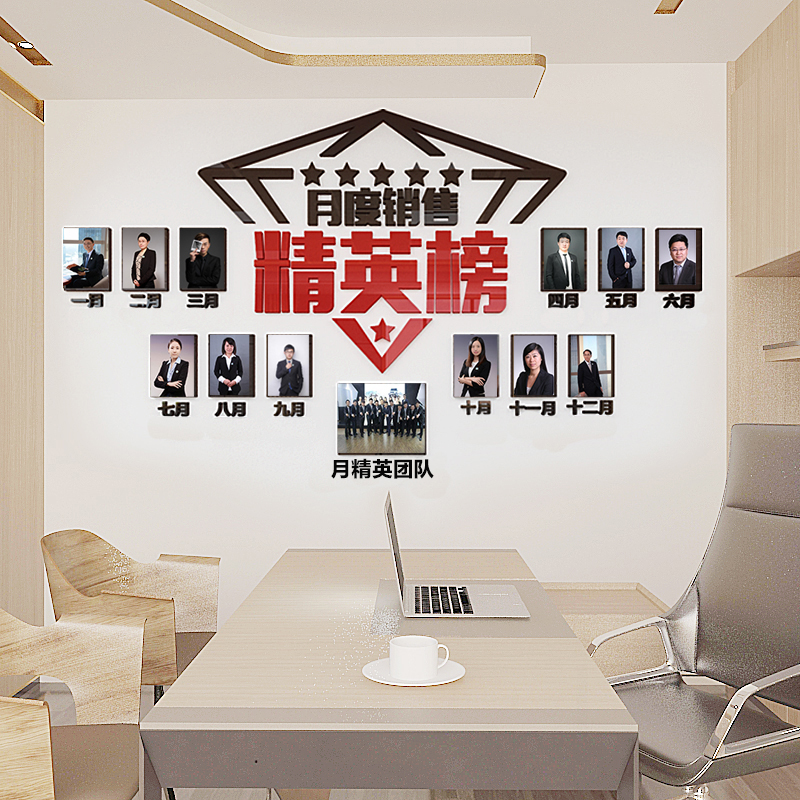 团队照片墙办公室装饰亚克力3d立体墙贴员工风采创意