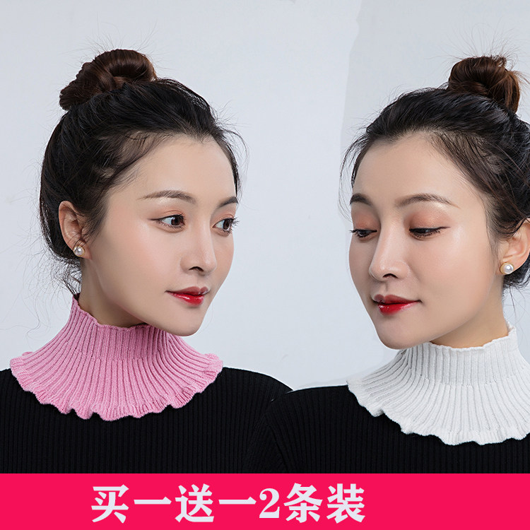 NECK FEMALE RED SPRING AUTUMN WARM NECK PROTECTOR NECK SET VERSATILE DECORATION FALSE COLLAR SCARF KNITTED WOOL SOLID COLOR