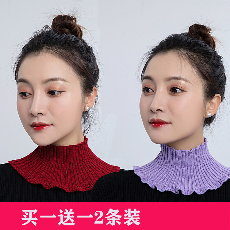 NECK FEMALE RED SPRING AUTUMN WARM NECK PROTECTOR NECK SET VERSATILE DECORATION FALSE COLLAR SCARF KNITTED WOOL SOLID COLOR