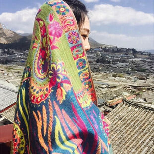 Autumn ethnic keep warm scarf from Yunnan province, cloak, ethnic style, cotton and linen