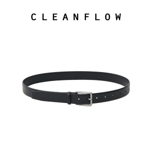 黑色意大利进口小牛皮做旧方形扣腰带极简 CLEANFLOW