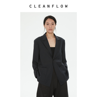 CLEANFLOW 西装 外套春秋女 藏青色桑蚕丝精纺羊毛轻薄一粒扣修身