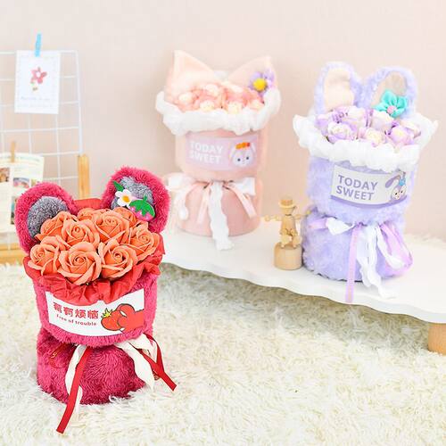 草莓仿真花束香皂玫瑰花成品情人节女友儿童朋友闺蜜创意生日礼物