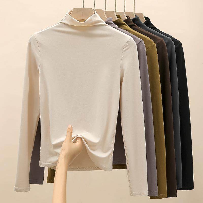 H528严选半高领面膜衫女内搭秋冬磨毛打底衫修身外穿长袖T恤上衣
