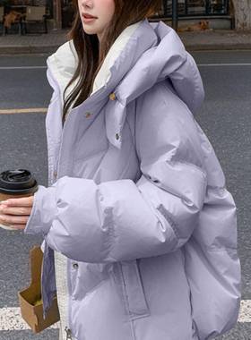 紫色羽绒服女冬2025年新款小个子短款加厚棉服面包服高端爆款外套