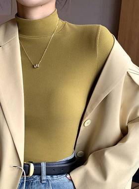 H329针织半高领打底衫女新款秋冬内搭黑白色秋衣洋气中领套头长袖