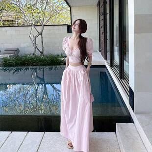 裙 月亮Vera 人间水蜜桃 粉色连衣裙两件套女短袖 高级感套装