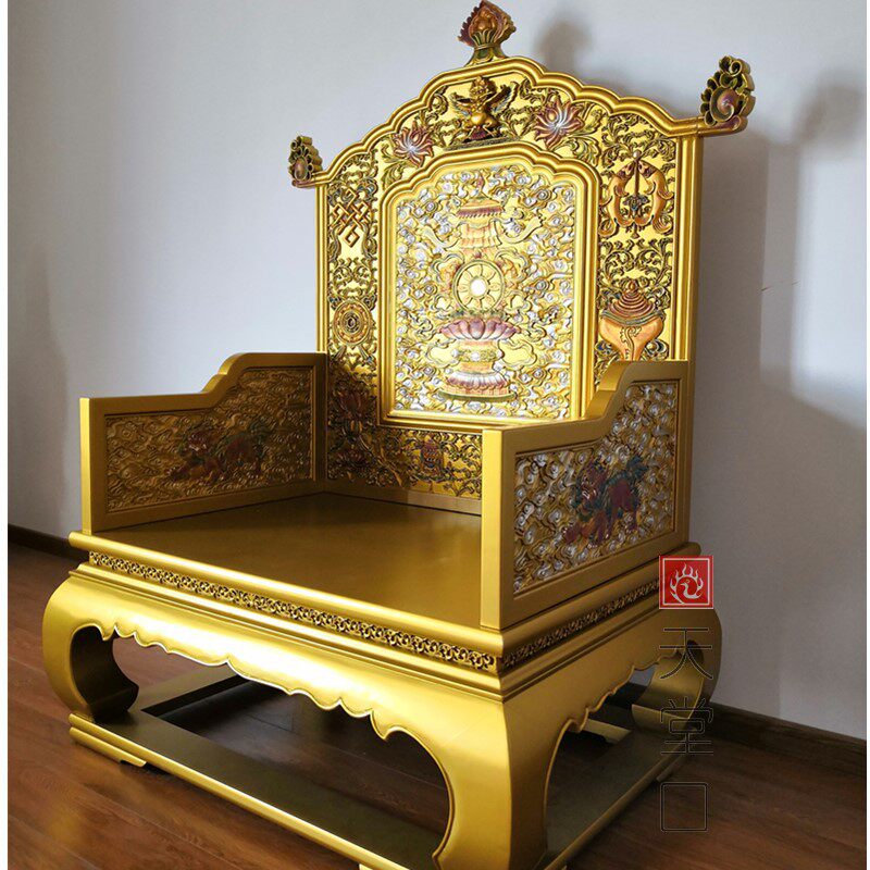 天堂口新款禅椅吉祥八宝寺庙法座雕刻彩绘上师讲经台佛龛坐堂宝座