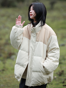 你初恋老王 冬季羽绒服男外套颗粒感厚夹克女日系复古vintage拼色