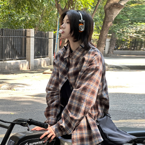 你初恋老王 格子衬衫男外套春季衬衣日系休闲宽松开衫长袖工装ins