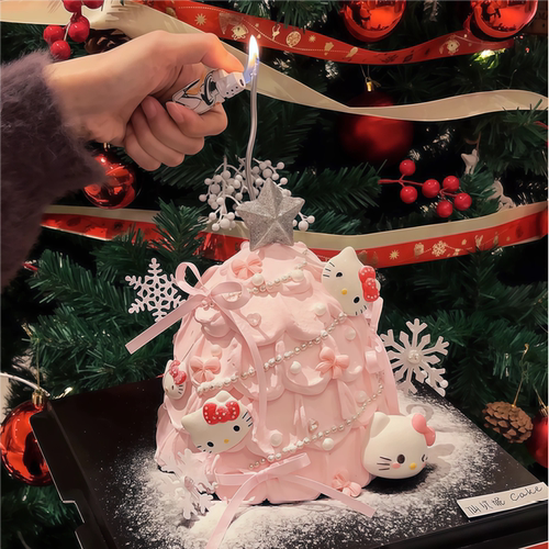 圣诞节蛋糕装饰摆件可爱kt猫草莓圣诞树许愿树丝带蝴蝶结蜡烛插件