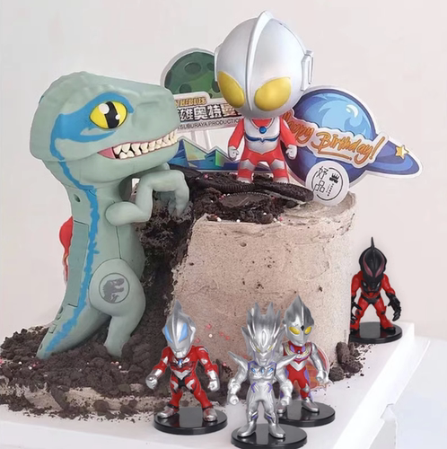 恐龙奥特曼怪兽生日蛋糕装饰摆件