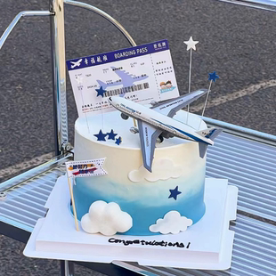 2024毕业季创意合金客机模型回力航空玩具航班机票蛋糕装饰摆件