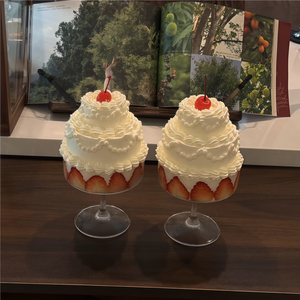 圣诞节草莓甜品杯蛋糕装饰插件玛格丽特杯竖纹冰淇淋杯玻璃高脚杯