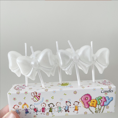 简约珠光白蝴蝶结蜡烛蛋糕装饰