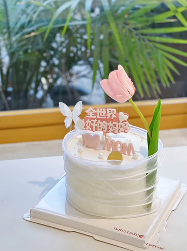 母亲节白色郁金香仿真花蛋糕装饰