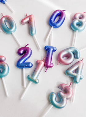 银河渐变蜡烛摆件粉蓝紫色ins风生日派对蛋糕数字0-9蜡烛插件插卡