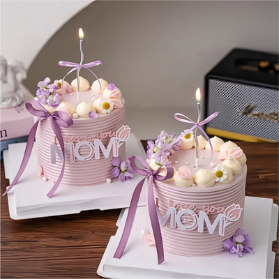 2025母亲节蛋糕装饰我爱妈妈亚克力郁金香MOM插件紫色丝带蝴蝶结