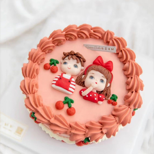 网红生日蛋糕装饰摆件软陶插件小女孩小男孩生日快乐烘焙人偶摆件