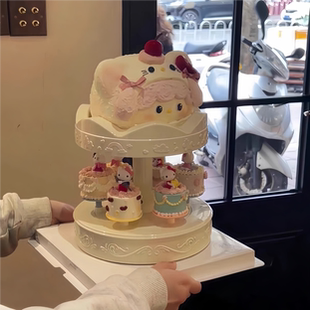 网红KT猫蛋糕旋转蛋糕转转机卡通凯蒂猫旋转木马甜品机蛋糕台
