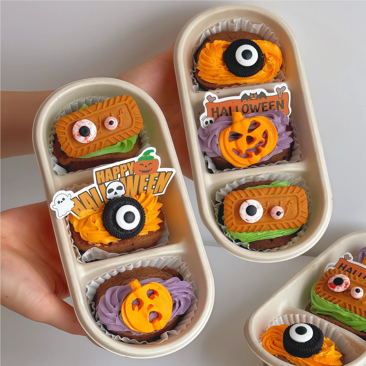 2025万圣节快乐蛋糕装饰插牌鬼脸南瓜狂欢夜派对三拼甜品打包盒