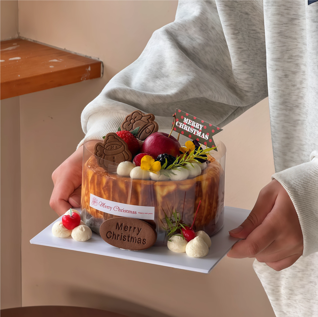 圣诞节雪人铃铛饼干蛋糕装饰摆件椭圆形可可味MerryChristmas饼干