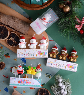 韩国圣诞节圣诞树老人蜡烛蛋糕装饰圣诞快乐帽子小熊蜡烛蛋糕摆件