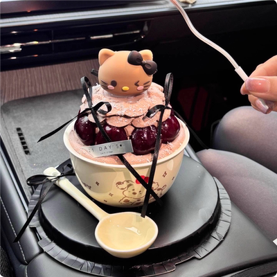 网红圣诞节新年黑皮KT猫蛋糕装饰Hellokitty车厘子碗樱桃蛋糕碗