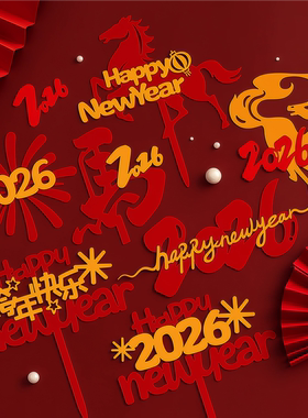 春节元旦2026跨年亚克力马年新年快乐Happy New Year蛋糕装饰插件