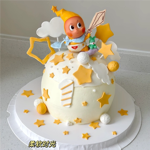 跷跷板小国王电话大厨星星人蛋糕装饰摆件可爱吹泡泡星星人摆件