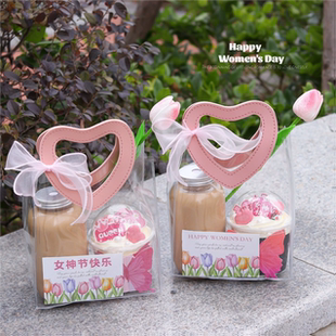 38女神节伴手礼蛋糕爱心手提袋三八妇女节郁金香花束礼品袋包装袋