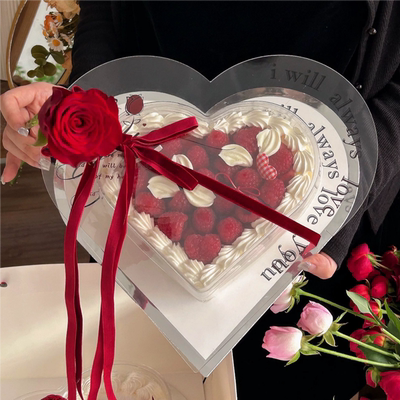网红徐小包同款七夕情人节透明爱心蛋糕盒包装盒告白蛋糕装饰插件