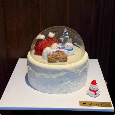 网红ins风圣诞节水晶球蛋糕装饰摆件圣诞小雪人烘焙甜品装扮插件