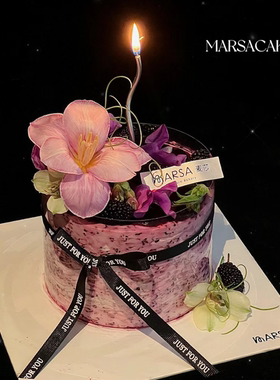 母亲节唯美紫色鲜花蛋糕装饰摆件妈妈节日快乐黑色丝带烘焙插件