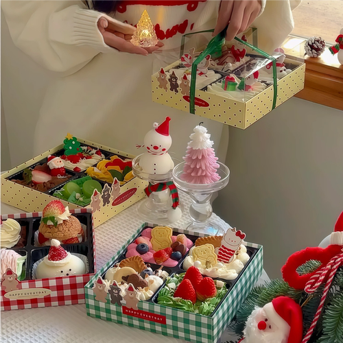 圣诞节春节4宫格蛋糕盒四拼新年蛋糕盒四喜蛋糕甜品马卡龙打包盒