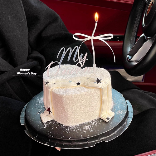 38女神节爱心蛋糕装饰my queen亚克力插件三八节银色亮片星星摆件