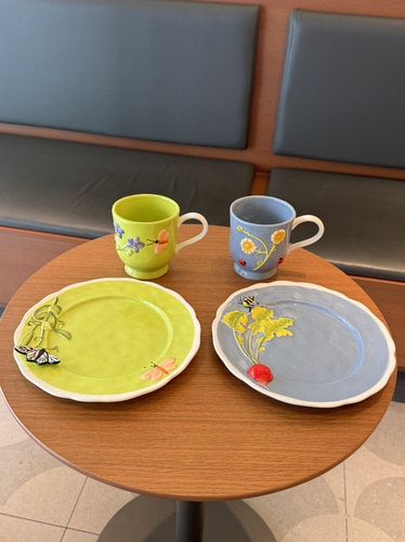 美式田园风陶瓷杯盘高颜值早餐杯釉下彩餐盘家用马克杯水杯甜品盘