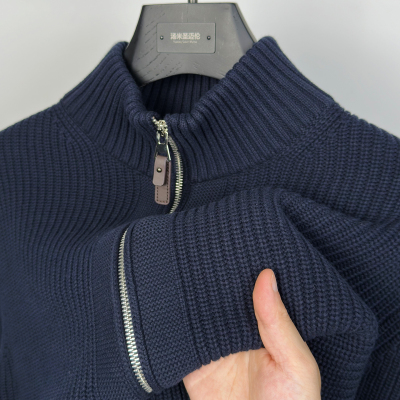 100%棉抗起球双拉链毛衣男加厚