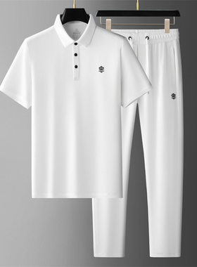 蚕丝运动服套装男士夏季薄款大码短袖t恤男款高端休闲跑步两件套