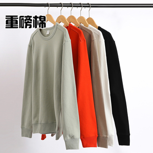 重磅全棉春秋运动款 卫衣男纯棉加厚重工圆领长袖 套头加绒打底衫