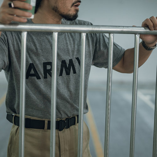 擎添工装美式复古夏季ARMY字母印花T恤男纯棉军事硬汉风圆领短袖