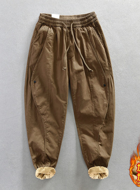 Z640男士加绒休闲工装裤系绳松紧腰长裤