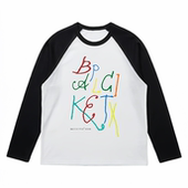 薄款 黑喵像素 打底圆领休闲罩衫 长袖 字母大印花黑白插肩袖