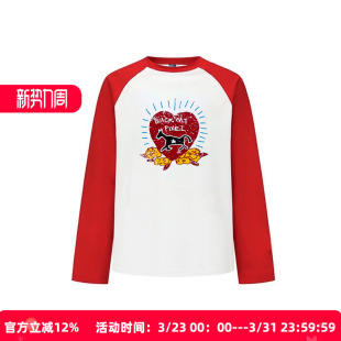 打底圆领罩衫 涂鸦小马印花长袖 新年马年马上有爱插肩袖 黑喵像素