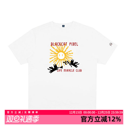 黑喵像素 夏季纯棉太阳奇迹俱乐部短袖T恤圆领宽松休闲男女情侣