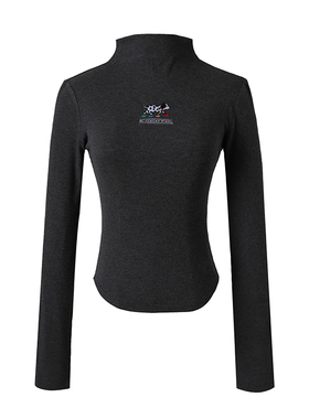 黑喵像素 斑点狗长袖打底修身半高领bm风辣妹趣味印花休闲女