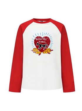 黑喵像素 新年马年马上有爱插肩袖涂鸦小马印花长袖打底圆领罩衫